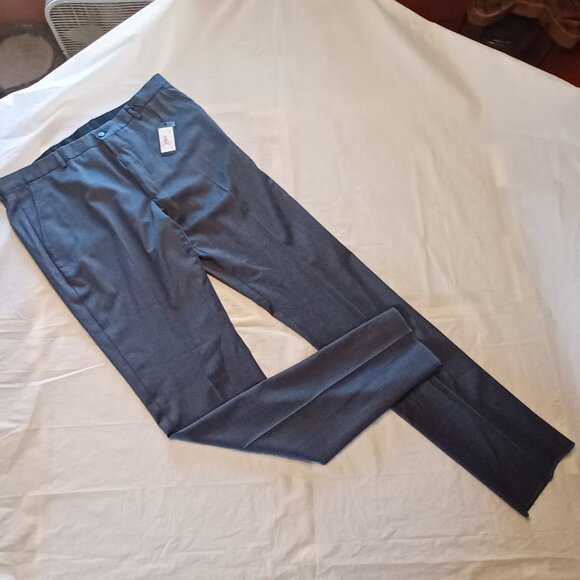 NEW Armani Exchange Steele Blue LONG Modern Fit Flat Front Solid Dress Pants - Picture 2 of 12